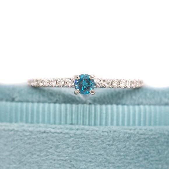 Natural Blue Diamond Ring in Solid 14K White Gold with Natural White Diamonds - Picture 4 of 10